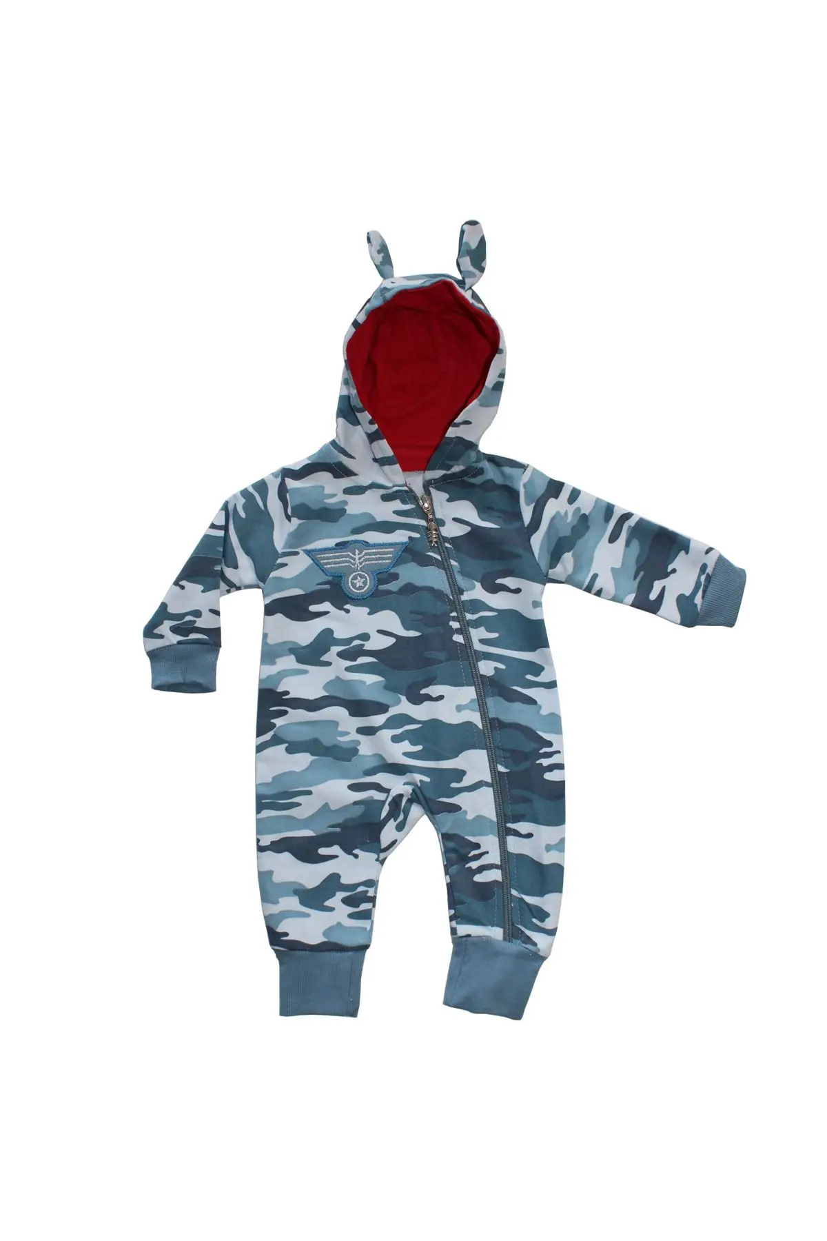 Blue Crested Camouflage Baby Jumpsuit