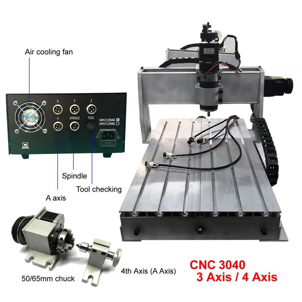 

4 Axis USB CNC Router Engraver 3040 300W Spindle Motor PCB Wood Acrylic Lettering Milling Carving Cutting Machine