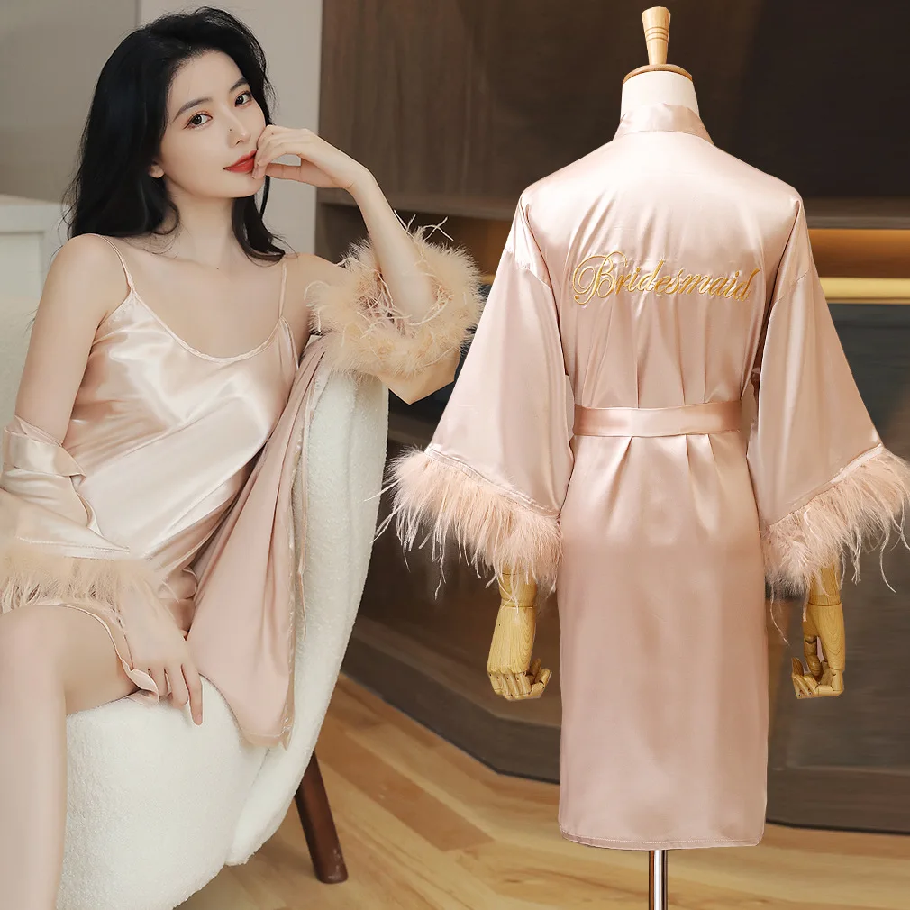 

New Style Kimono Robe Women Nightwear Satin Bride Bridesmaid Wedding Bathrobe Gown Intimate Lingerie Summer Sleepwear