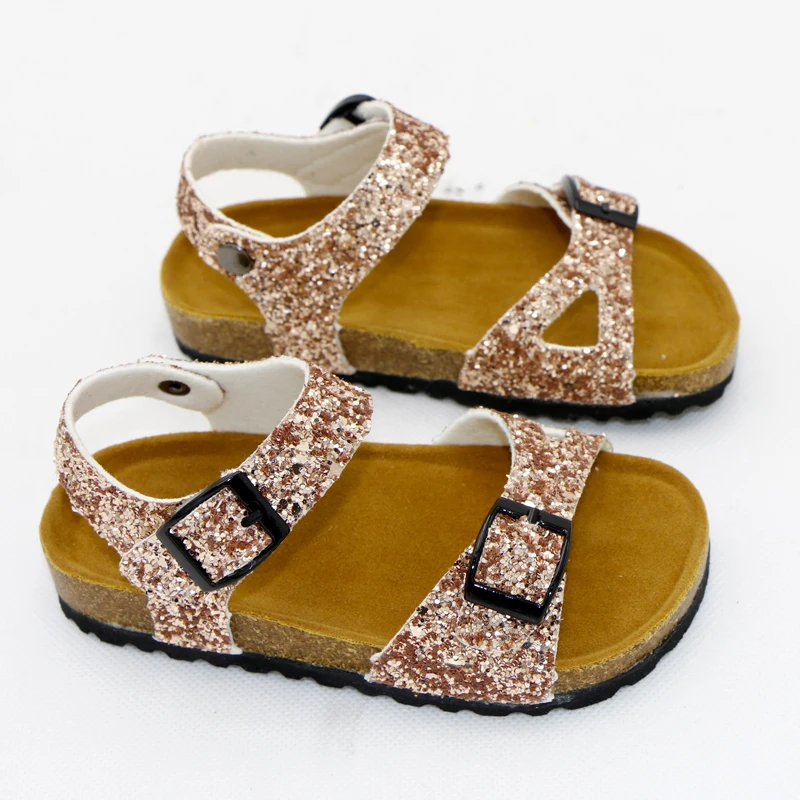 Shining Summer Kids Shoes Corks 2020 Fashion Leathers Sweet Children Sandals For Girls Toddler Baby Metallic Shoes Glitter