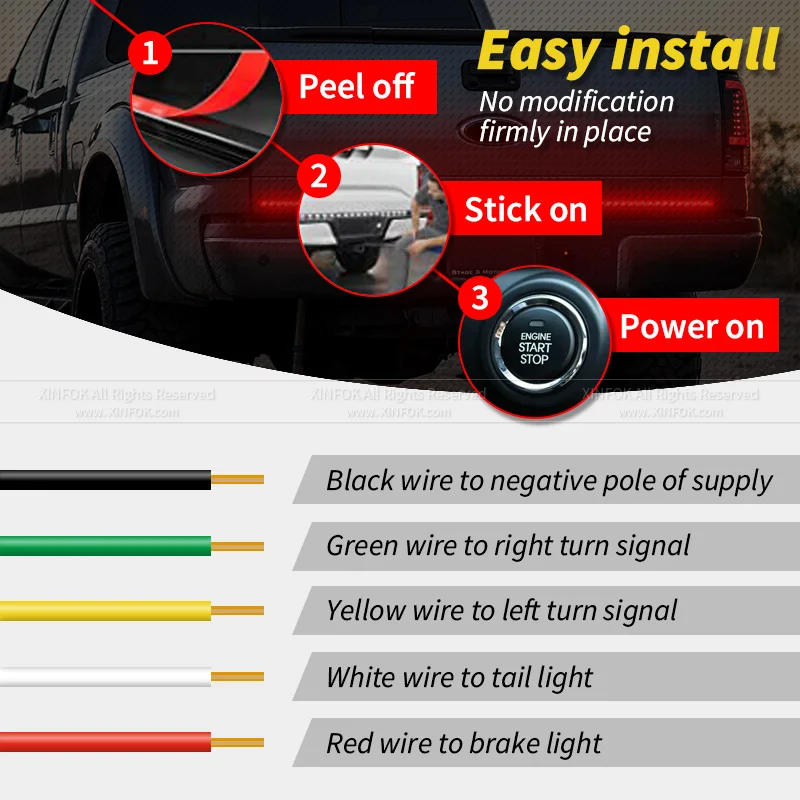12V 24V LED Truck Tailgate Led Strip Light Bar  Reverse Brake Turn Signal Brake Tail Reverse Light Bar Truck Tailgate Strip Bar