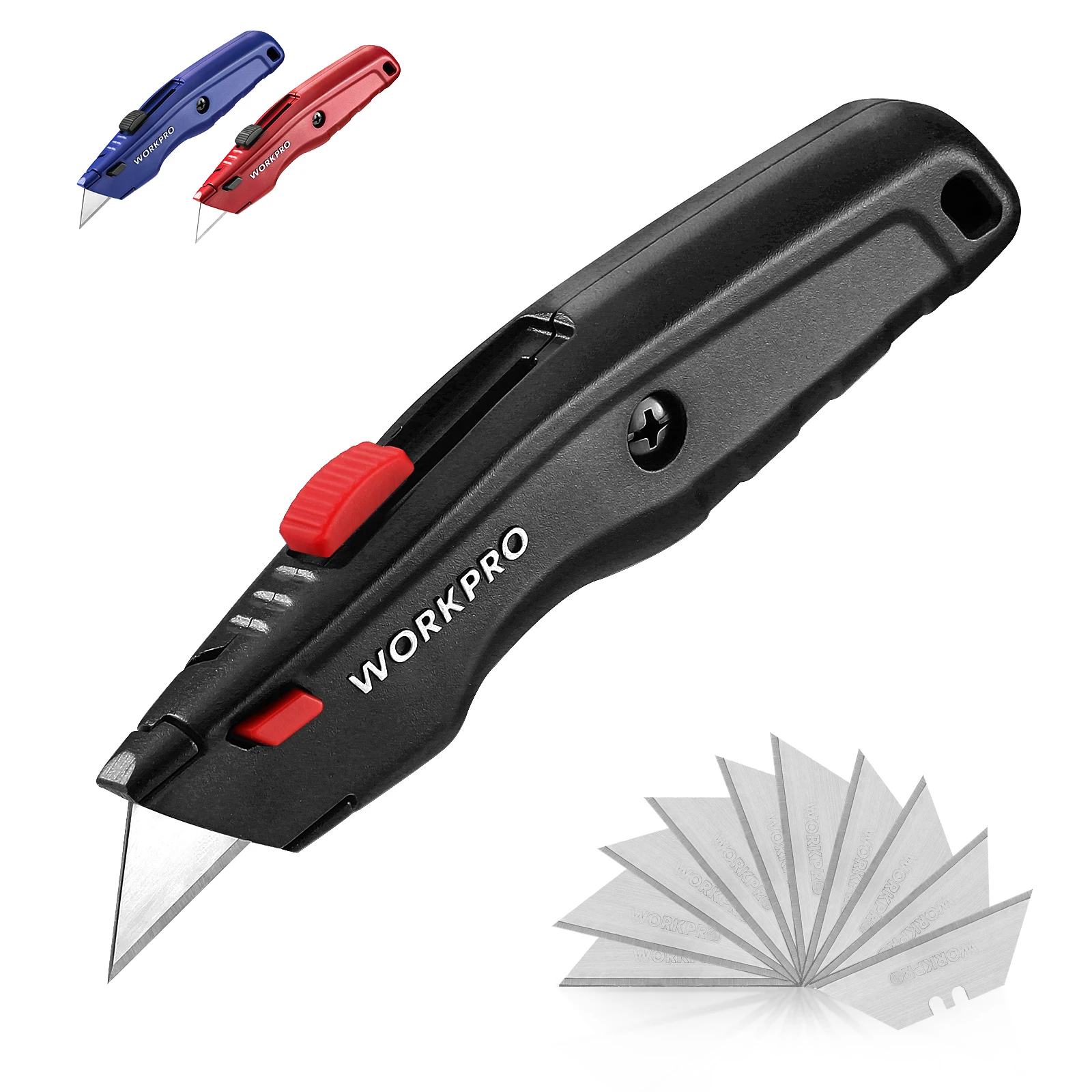 WORKRPO Retractable Utility Knife All Metal Heavy Duty Box Cutter Quick Change Blade with 10 Extra Blades