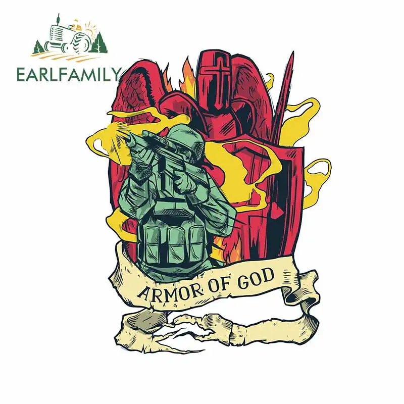 EARLFAMILY 13cm x 10.3cm For Armor of God Car Accessories Stickers Occlusion Scratch Decal Surfboard Suitable for VAN RV