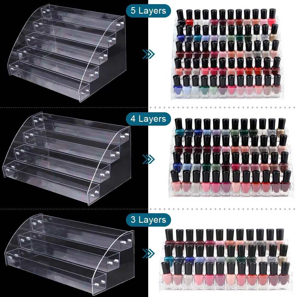 1 To 7 Tier Nail Polish Rack Tabletop Acrylic Display Stand Clear Lipstick Holder Essential Oils Shelf Manicure Storage Organize