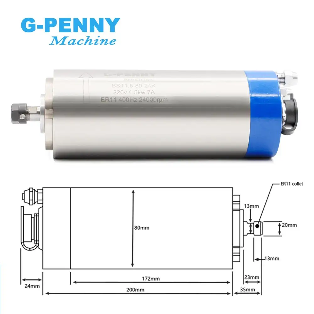 Imagem -03 - G-penny 1.5kw Er11 Refrigerado a Água do Motor do Eixo Rolamentos dos Peças 80x200 mm 024000rpm Precisão 0.01 mm para a Gravura de Trabalho de Madeira do Cnc