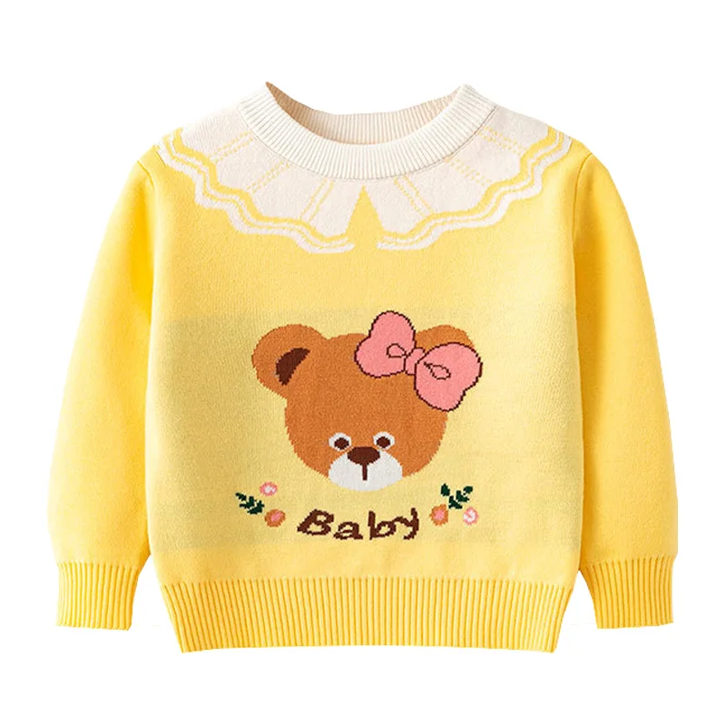 Lovely Bear Patter Girls Sweaters Cotton Blend Autumn Winter Children Pullover Quality Fashion Kids Clothes Knitted Wear