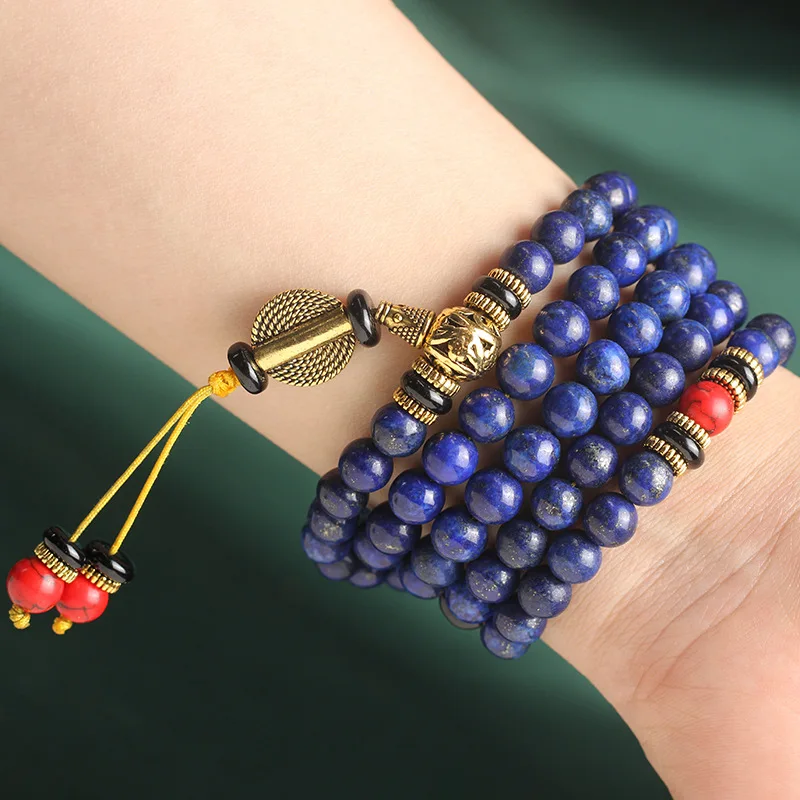 Lapis Lazuli Stone Japamala Bracelet 108 Buddhist Prayer Bead Mala Bracelet Men Women Healing Energy Protection jewelry