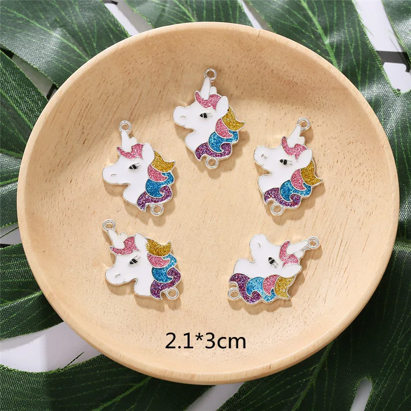 10pcs/lot Alloy Animal Charms Unicorn Rabbit Colorful Connector Pendant For Woman Girls Making Jewelry DIY Ornament Decoration