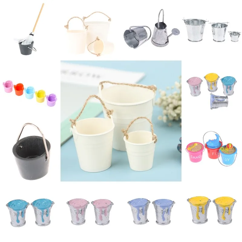 Simulation Water Bucket Paint Bucket 1/12 1/6 Home Kitchen Garden Pretend Play Game Dollhouse Miniature Dollhouse Accessories