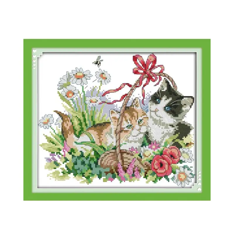 Four Seasons Cats Printed Cross Stitch Kits Canvas Embroidery Needlework Sets 11CT 14CT DIY Handmade Home Decoration Craft Gift