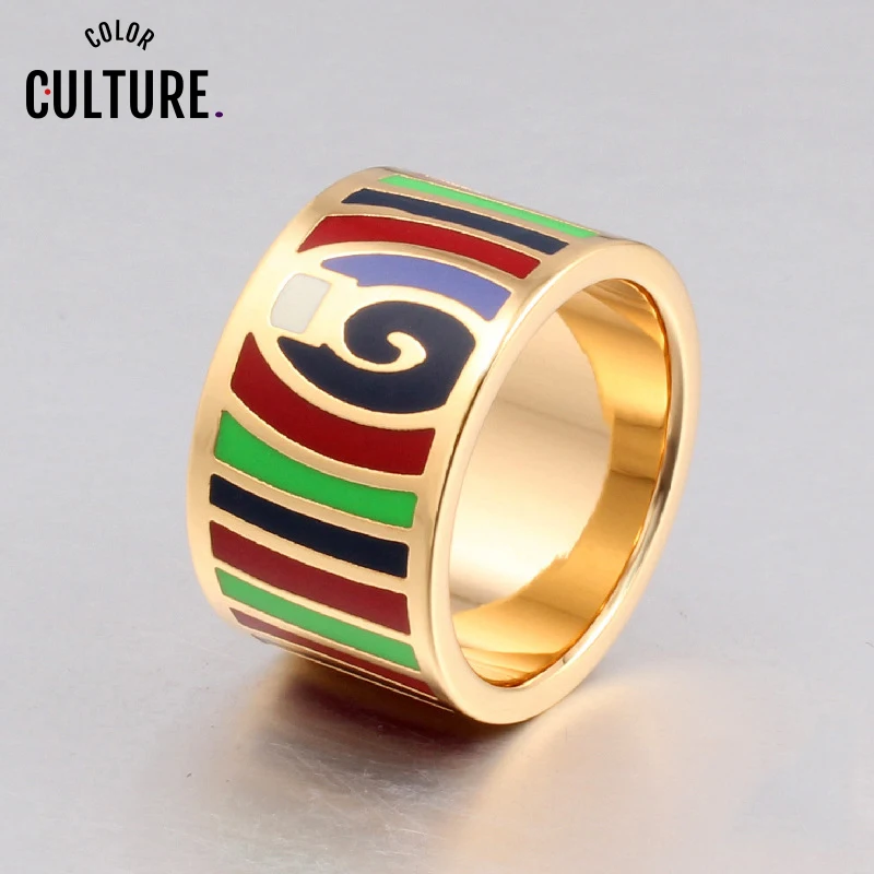 Color Culture Elegant Classic Stainless Steel Rings for Women 1.3cm Colorful Geometric Ceramic Scarf Rings Girlfriend Gift
