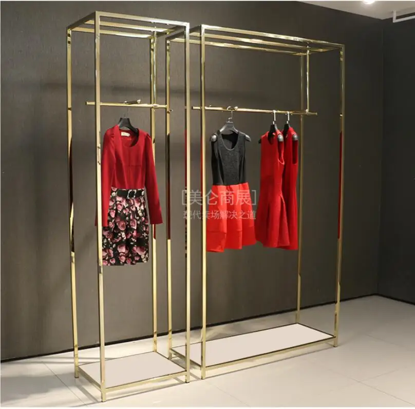 Clothing store display rack stainless steel floor type wall combination front side hanging clothes rack wedding frame customizat