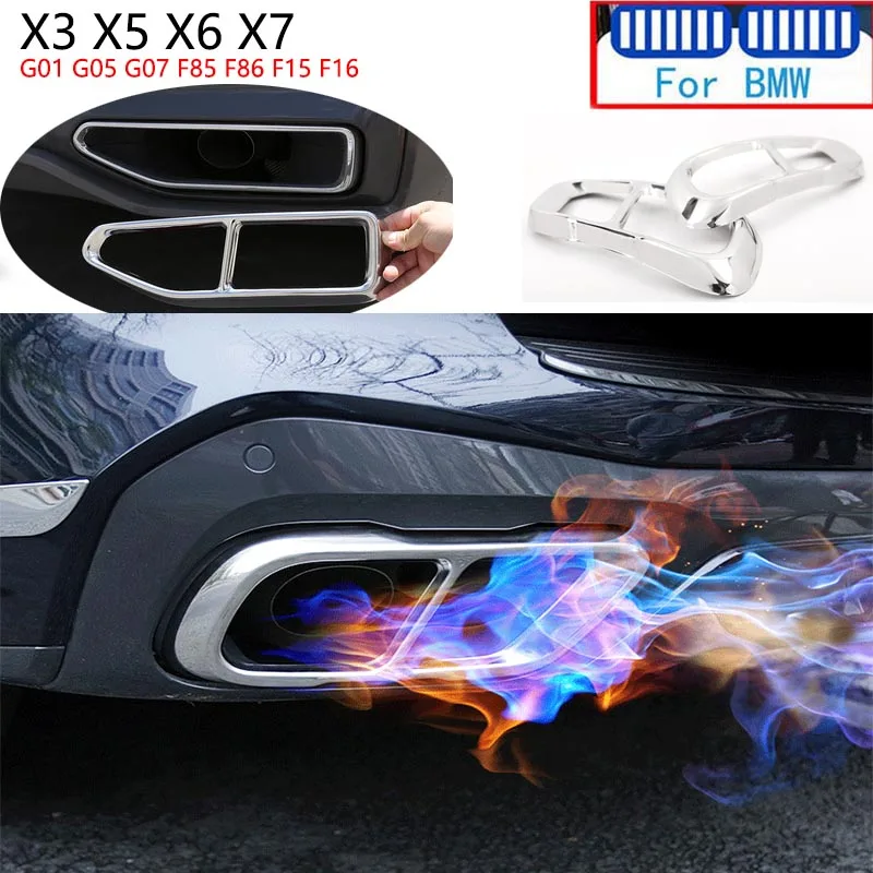 

2PC Car Stainless Steel Accessories For BMW X3 X5 X6 X7 G01 G05 F85 F15 F16 F86 G07 Car Exhaust Tipe Tailpipe Cover Trim Sticker