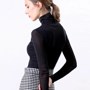 Basic female high collar knit blouse, long -sleeved tops-en, female slim, red, blue, casual fashion, 2024 10 Main Sales Women's High Collar Blouse - №7