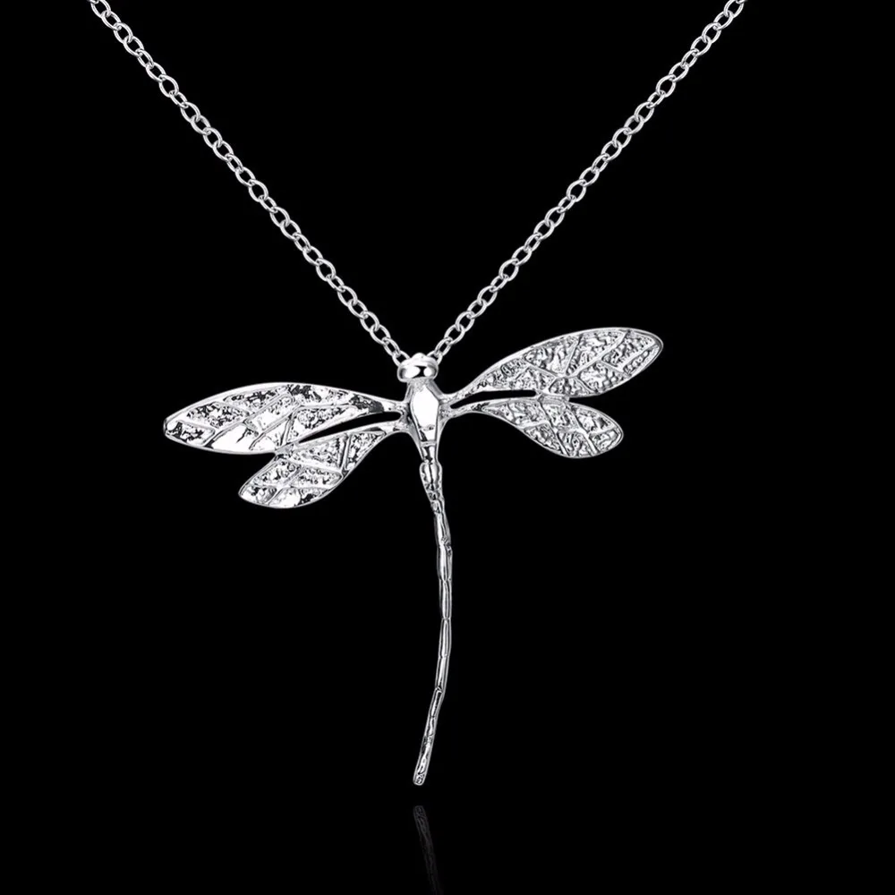 Lekani 925 Sterling Silver Necklace Double Dragonfly Crystal Pendant Necklace For Women Girl Female Fine Jewelry Wedding Gift