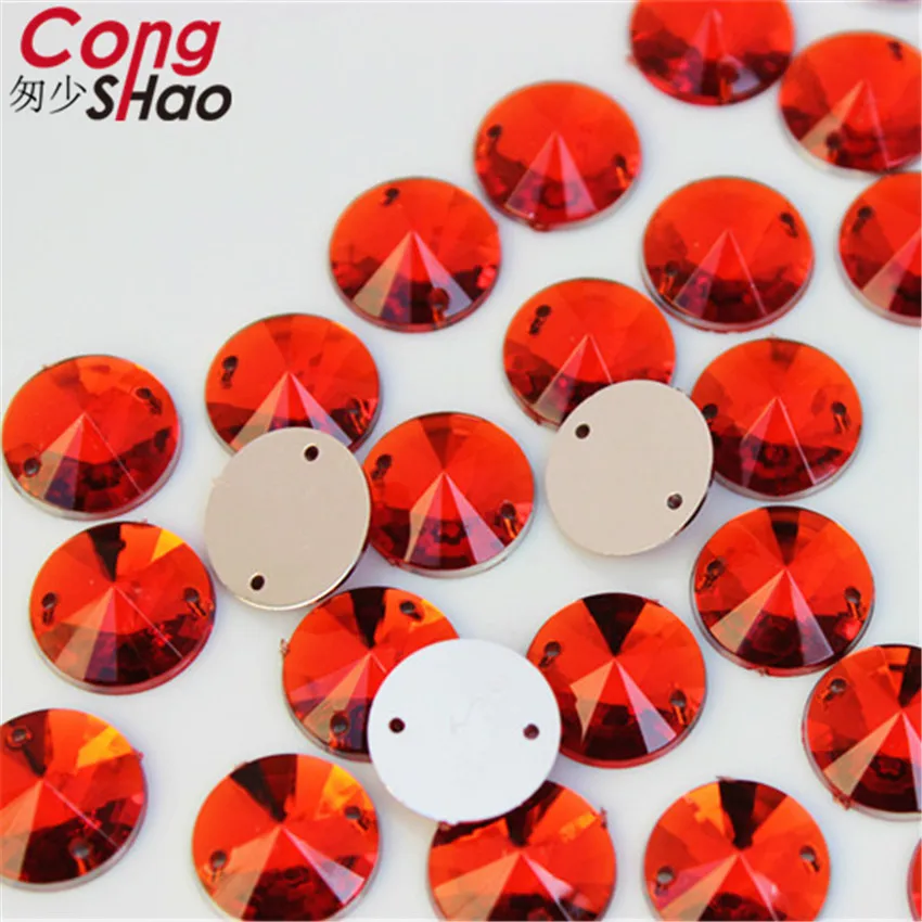 Cong Shao 100Pcs 12mm Round shape Crystals AB Rhinestone trim Flatback sewing 2 Hole Stones Acrylic For DIY Wedding Dress 8Y277