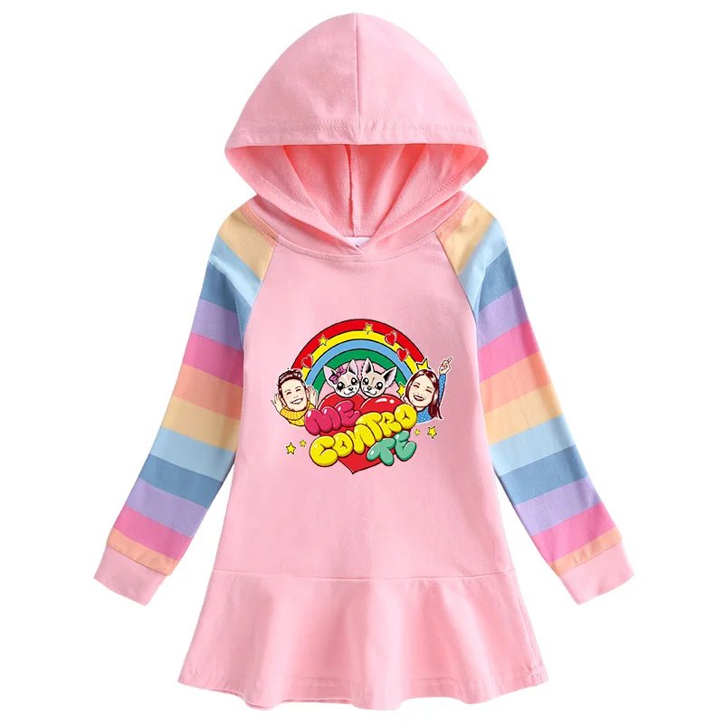 Toddler Girl Christmas Outfits New Autumn Girls' Me Contro Te Rainbow Children's Long-sleeved Hooded Dress Girls Autumn Clothes