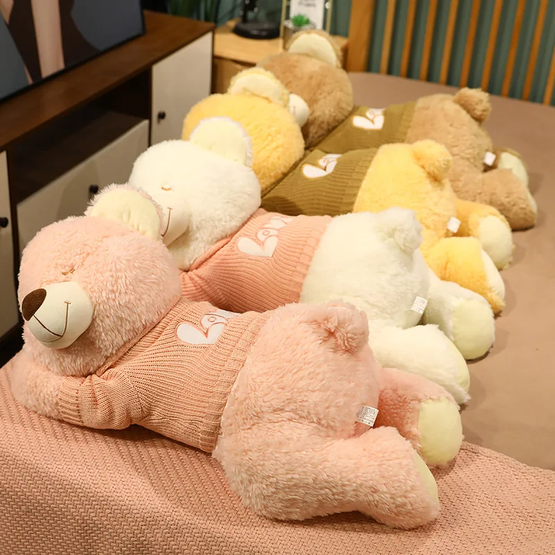 80-100cm Kawaii animal plush Bear With Sweater dolls stuffed toys fo soft sleeping bear pillow