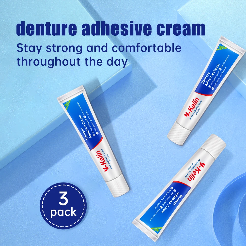 Y-Kelin Denture Adhesive Cream 2/3/6 Pack Original Formula Zinc Free Extra Strong Hold For Upper Lower or Partials All Day