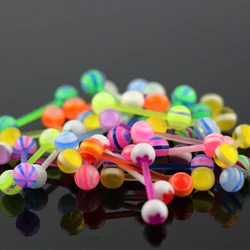 10PCS Colorful Flexible Tongue Piercing Barbell Tongue rings Acrylic 14G Tragus Helix Ear Piercing Women Punk piercing Jewelry