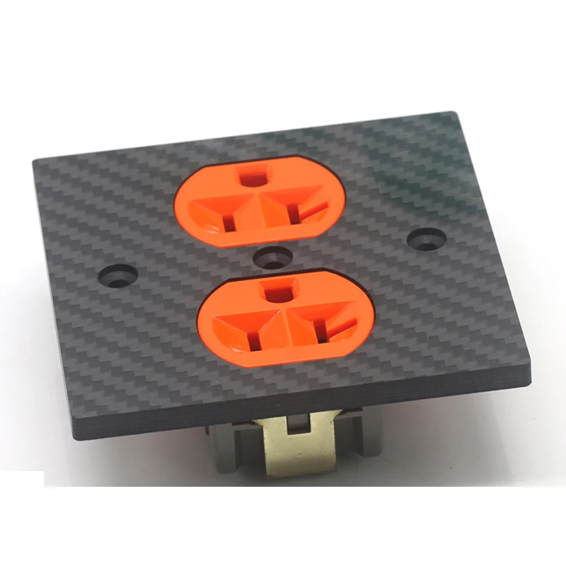 1set HIFI 86*86 Carbon Fiber Power outlets cover wall plate Duplex Receptacle socket Audio US Dual Mains 20A AC Power Connector