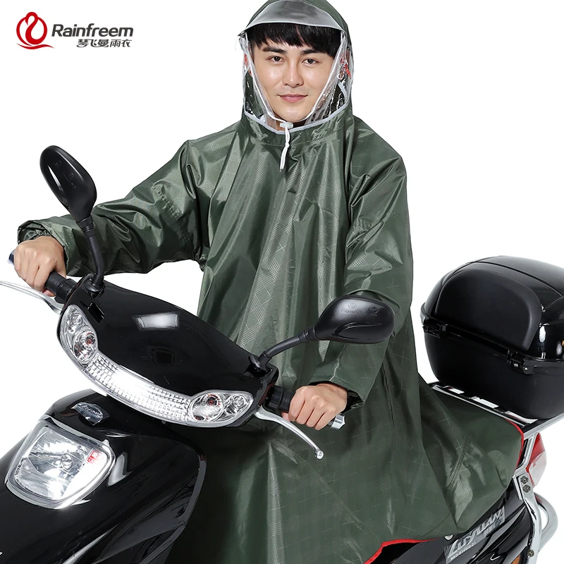 

Rainfreem Men/Women Impermeable Electromobile/Bicycle Rain Poncho Thick Raincoat Double Transparent Hood Rain Gear Rain Coat