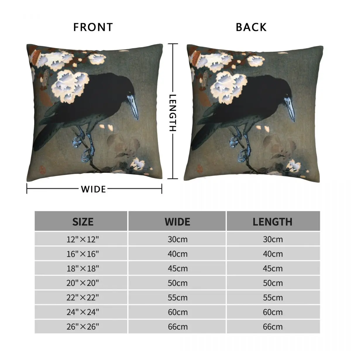 Vintage Japanese Crow Blossom Woodblock Square Pillowcase Polyester Linen Velvet Creative Zip Decorative Throw Pillow Case Sofa