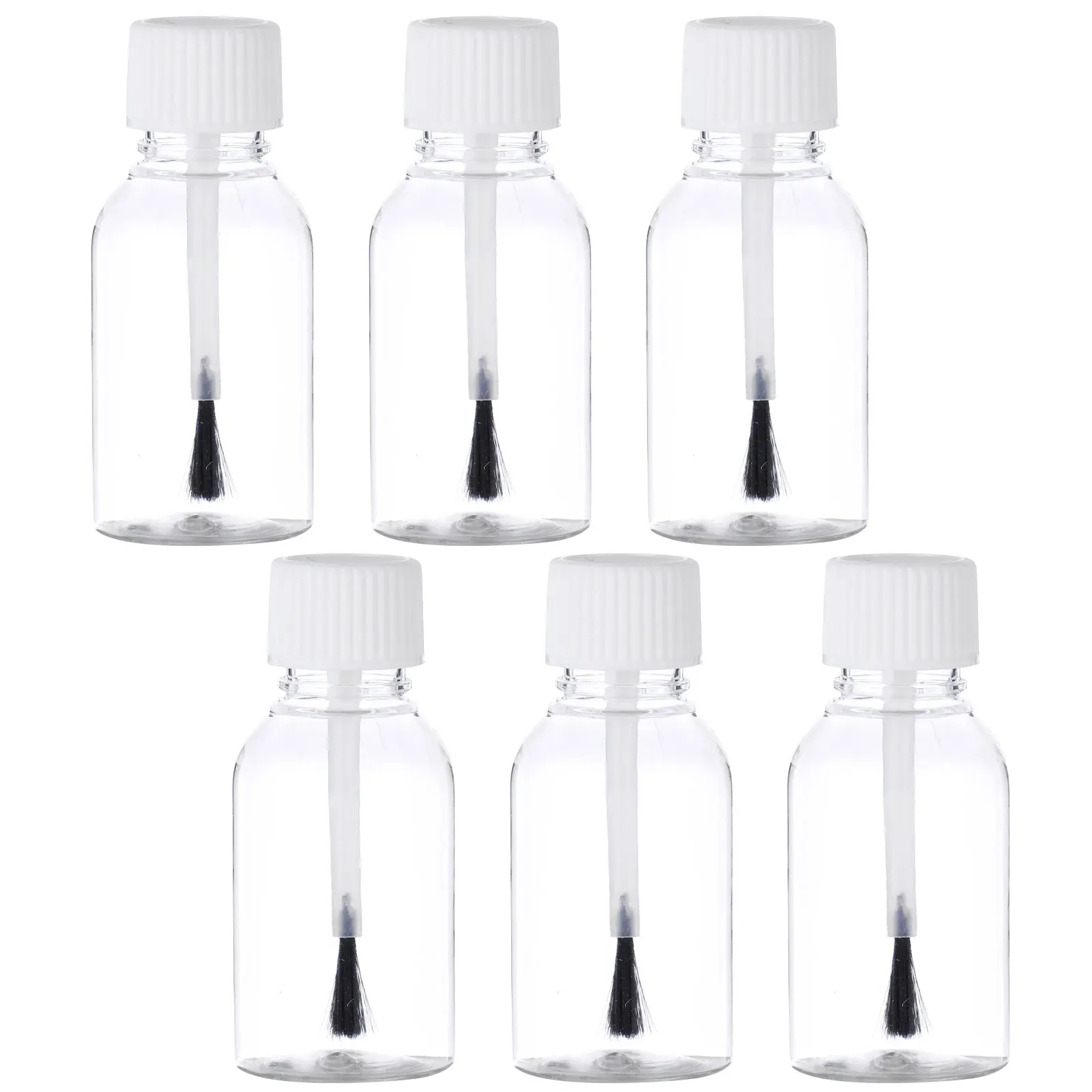 6Pcs Nail Polished Bottle 20/30/50mm Clear Empty Nail Polish Jars Brush With Lid Boxe Makeup Cosmetic Container Plastic Bottle