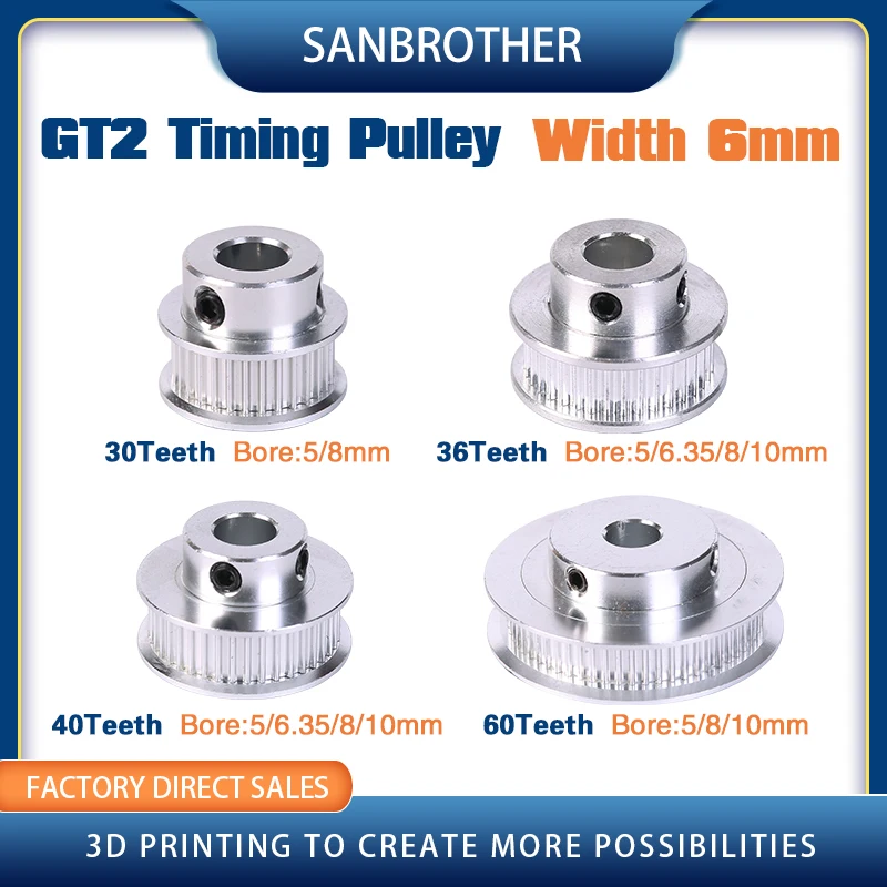 1 pçs nova gt2 cronometrando polia 30 36 40 60 dente roda furo 5mm 8mm engrenagem de alumínio dentes largura 6mm para impressoras reprap 3d parte