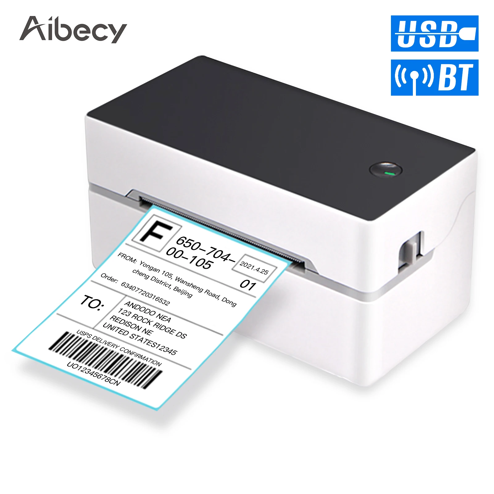 데스크탑 배송 라벨 프린터, USB/BT 직접 열 프린터, 아마존 이베이 Shopify FedEx USPS Etsy와 호환 가능, 40-80mm 용지