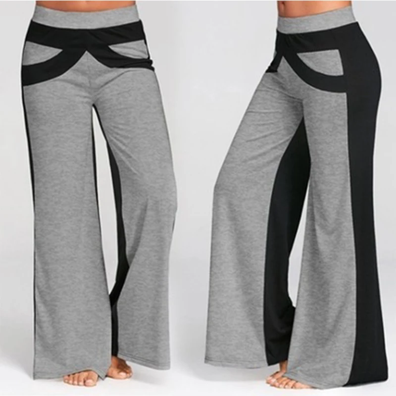 Women Patchwork Pants Bell Bottoms Flare Trousers High Waist Wide Leg sports pants ladies Elastic Waist Loose trousers