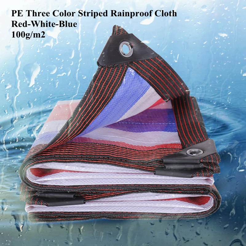 

PE 3-Colors Striped Rainproof Cloth Tarpaulin Dog House Shed Shading Sails Cover Waterproof Cloth Household Dust Cover 100g/m2