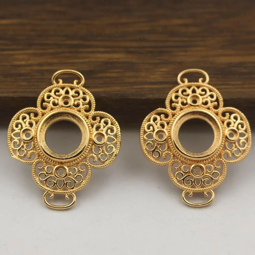 

20pcs Brass Casted Filigree Lucky Clover Flower 2mm 10mm Open Back Cabochons Base Connectors Oriental Charms