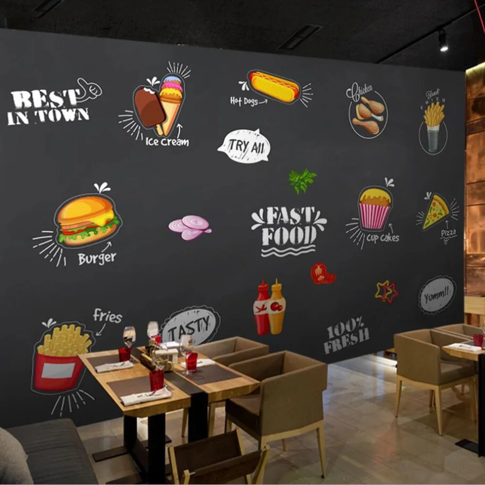 

Milofi custom 3D wallpaper mural European and American hand-painted gourmet shop blackboard background wall decoration wallpaper