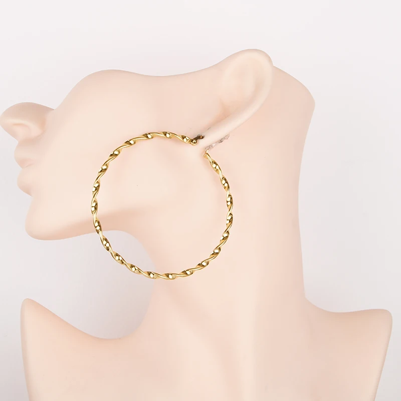 Hgfly Gold Color Stainless Steel Large  Hoop Earring for Women Thread Wholesale Ear Accessories  Fashion  Jewelry Hot E0153