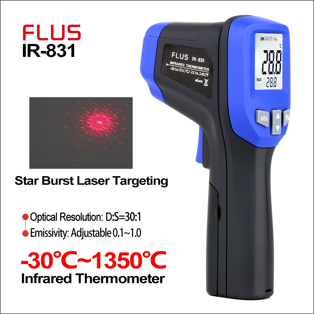 FLUS Laser Infrared Thermometers IR Thermometer Circle Laser Infrared Handheld Digital Electronic Outdoor Hygrometer Thermometer