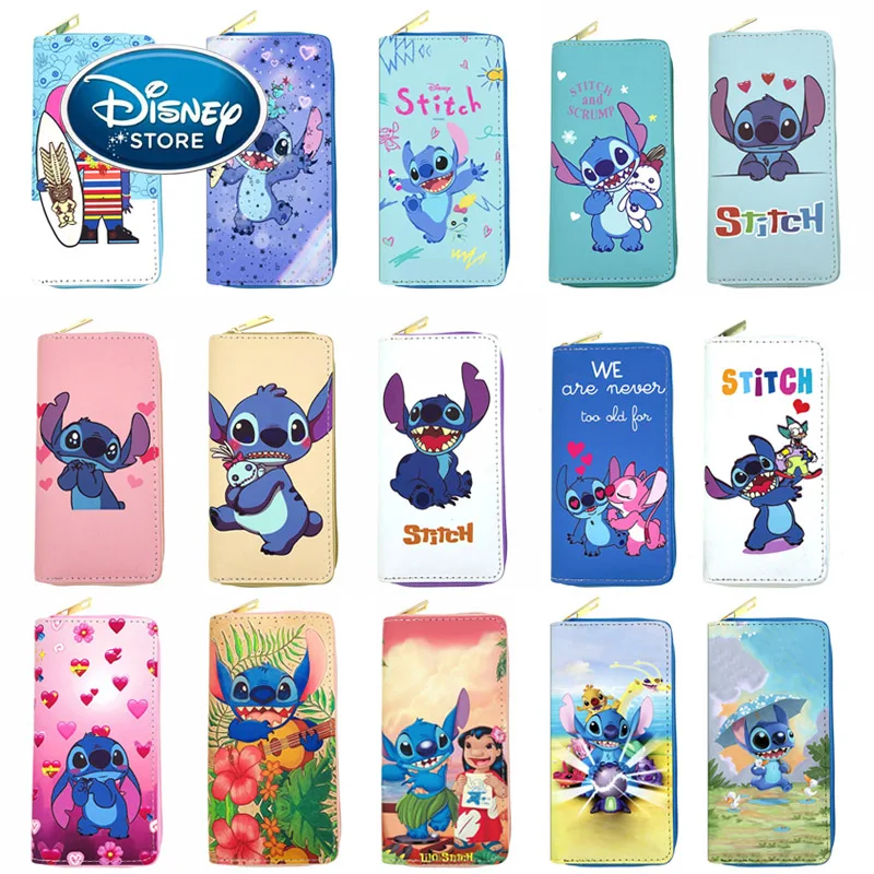 Disney Lilo & Stitch Long Wallets For Women Female Pouch Handbag Coin Purse Card Holders Clutch Anime Stitch PU Leather Purse