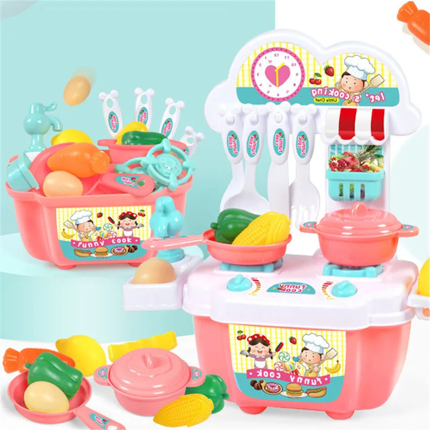 22Pcs Plastic Mini Children Baby Kitchen Play House Toy Simulational Kitchenware Storage Cookware Cooking Pretend Play for Girls