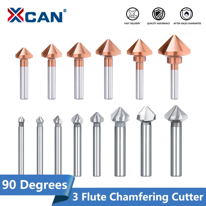 XCAN 3 Flute Chamfering Cutter 90 Degees 4.5-50mm HSS 6542 Countersink Drill Bit Wood Metal Hole Drilling Tool Metal Cutter