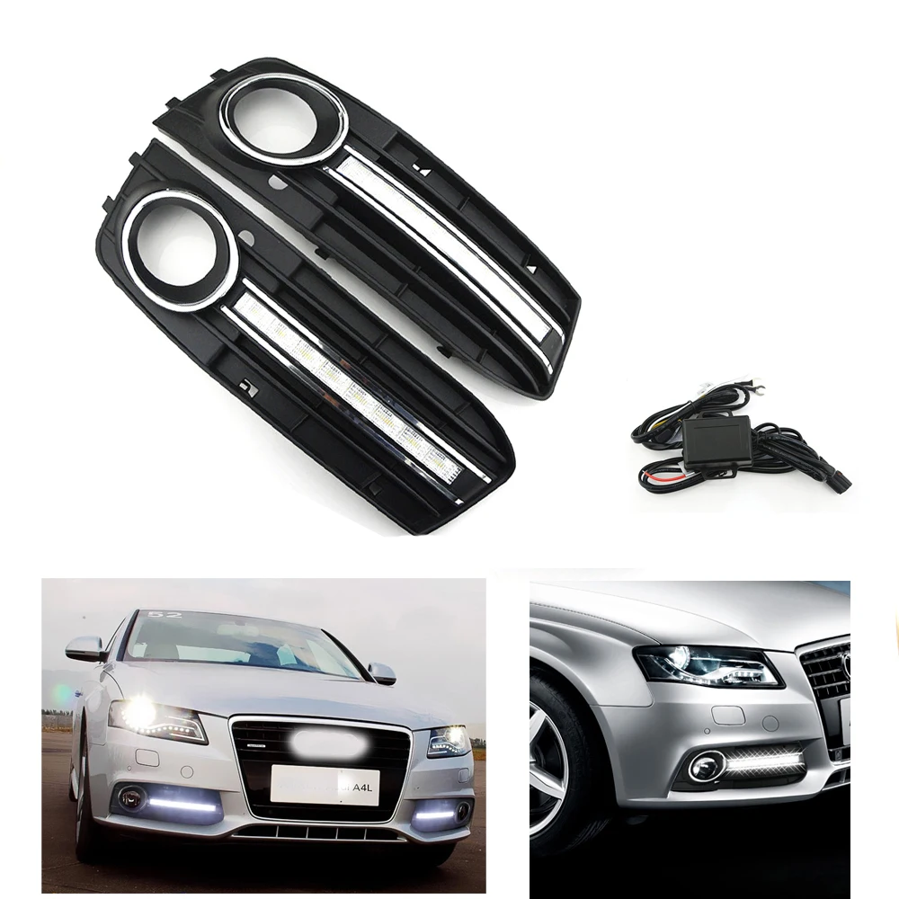 

2Pieces Car Led Day Running Lights Replace Fog Lamp Holes Cover DRL with 4Pieces 3D Laser Door Logo Lights for Audi A4 2009~2012