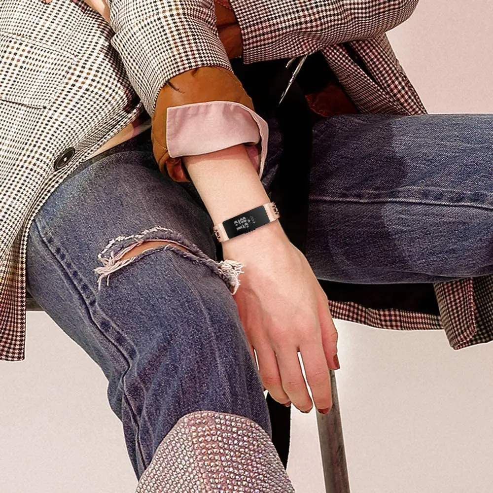 Essidi Mới Thép Không Gỉ Vòng Fitbit Inspire 1 2 Nam Nữ Dây Kim Loại Vòng Tay Dây Đeo Dây Chuyền Fitbit Truyền Cảm Hứng Cho HR