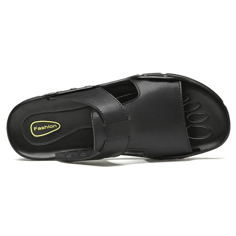 Chanclas de cuero para hombre, zapatos informales de talla grande 50, 51, 52, sandalias suaves negras para playa y exteriores, 2021