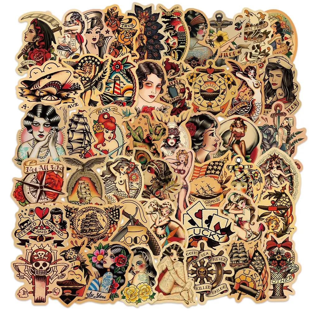 10/30/50pcs/pack Retro old school tattoo style sticker refrigerator skateboard decals backpack waterproof PVC sticker - Image 5