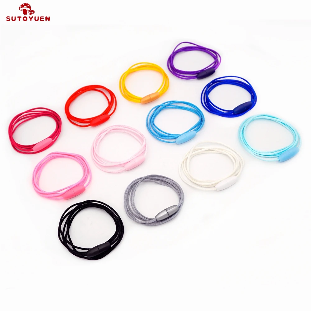 Sutoyuen 500pcs 2mm Satin Cord with Safety Plastic Breakaway Clasps for DIY Silicone Baby Teething Pendant Necklace 12 Colors