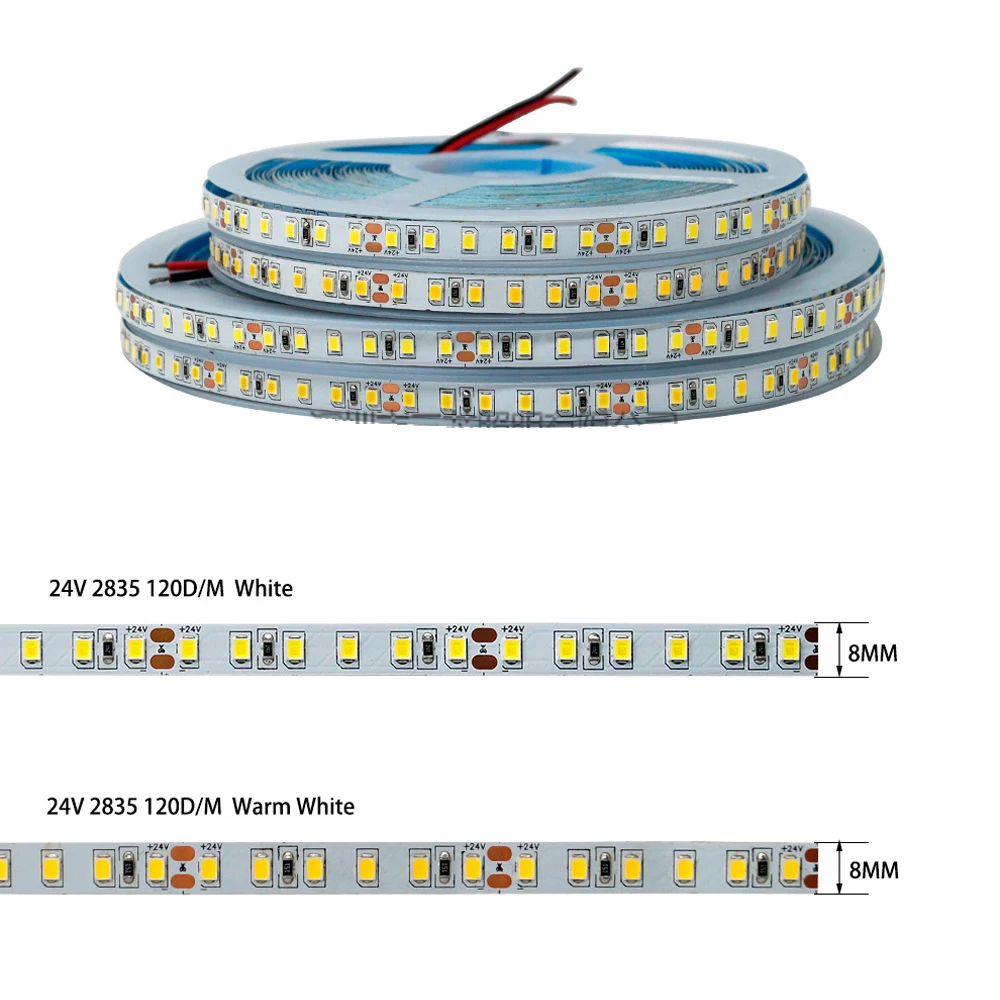 smd 2835 tira de luz led 20m roll dc 24v sem tensao 120 led m alta qualidade branco quente 2835 01