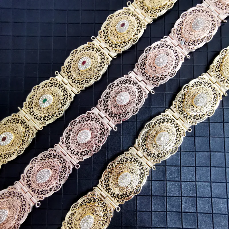 Arabian rhinestone crystal wedding dress party fashion ladies belt Moroccan luxury metal wedding jewelry belt length adjustable