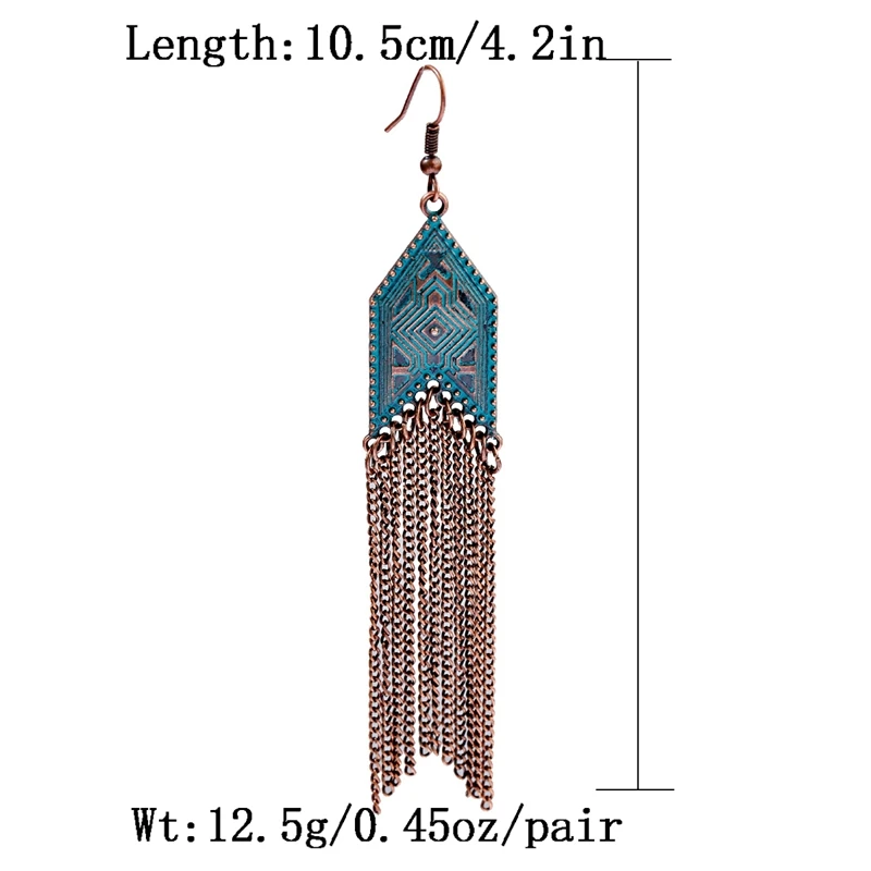 Women\'s Tassel Dangle Earrings Rhombus Alloy Long Chain Bohemia Earrings Jhumka Earrings Orecchini Etnici