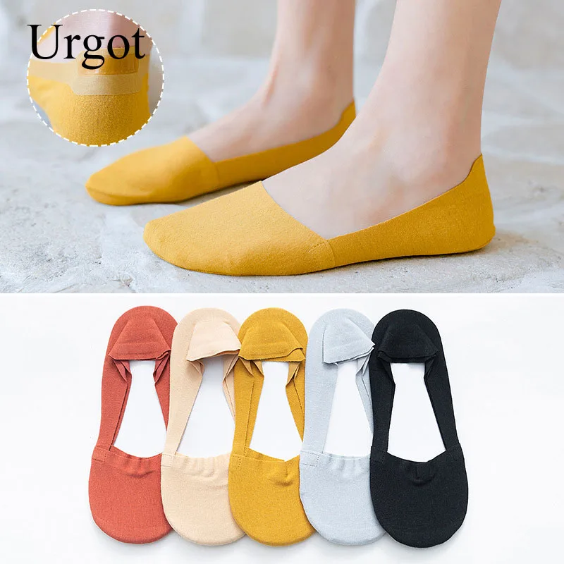 

Urgot 5 Pairs Low Cut Socks Invisible Silicone Non-slip Boat Socks Summer Thin Women Cool Comfort Cotton Sock Candy Color Meias