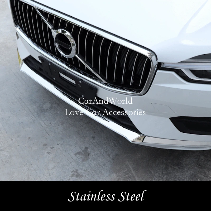 Stainless Steel Car Front Bumper Net Grille Frame Corner Strips Trims Decorative Cover For Volvo XC60 2018-2023 Auto Accessories