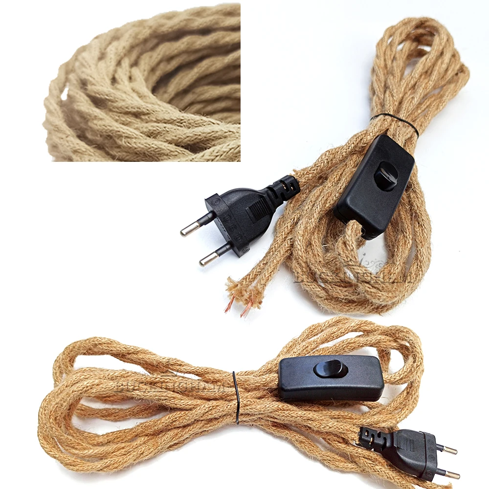 2 Core 3 Core Twisted Cable Hemp Rope Electrical Wire Retro Style Copper Vintage Lamp Cord Woven Textile Wire Pendant Light Cord